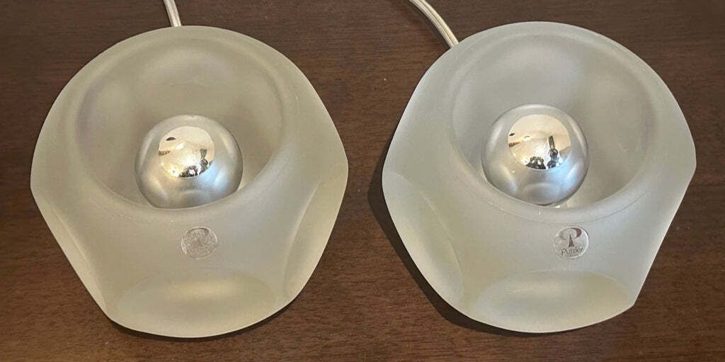 photo vinterior Pair Of 1970s German Peill & Putzler Frosted Circular Concave Glass Table Lamps
