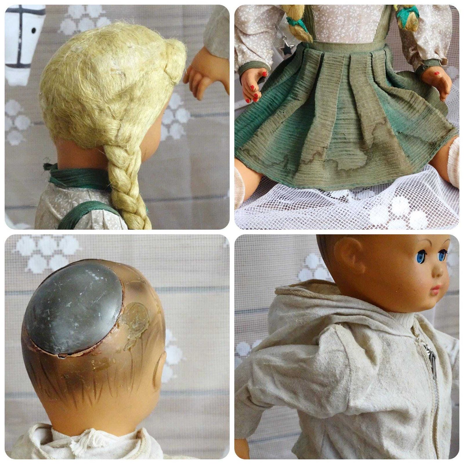 photo for sale Set Antique French Composition Dolls Girl Boy, Doll Sleeping Eyes, Pair Jointed Dolls, Blonde Long Hair Doll, Vintage Collectible Art Dolls