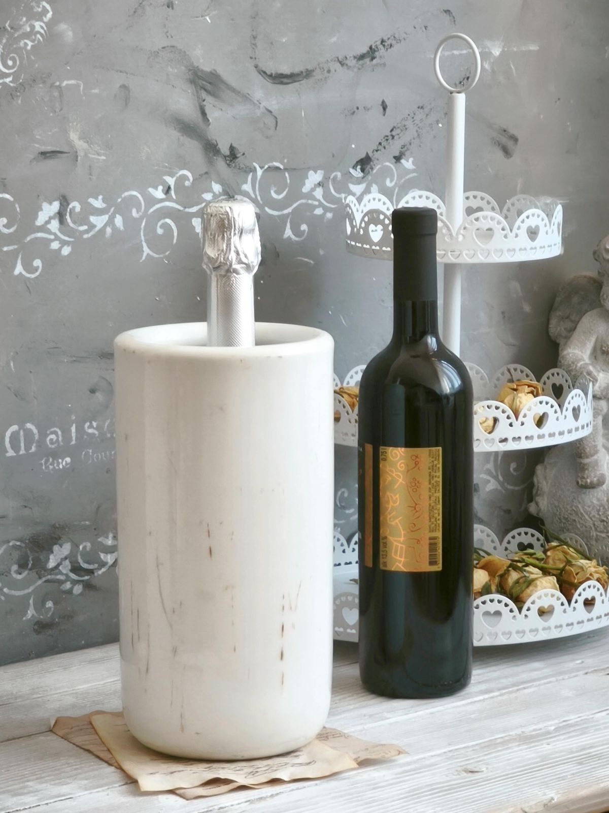 Handmade Antique Calacatta Marble Champagne Wine Cooler photo furniture