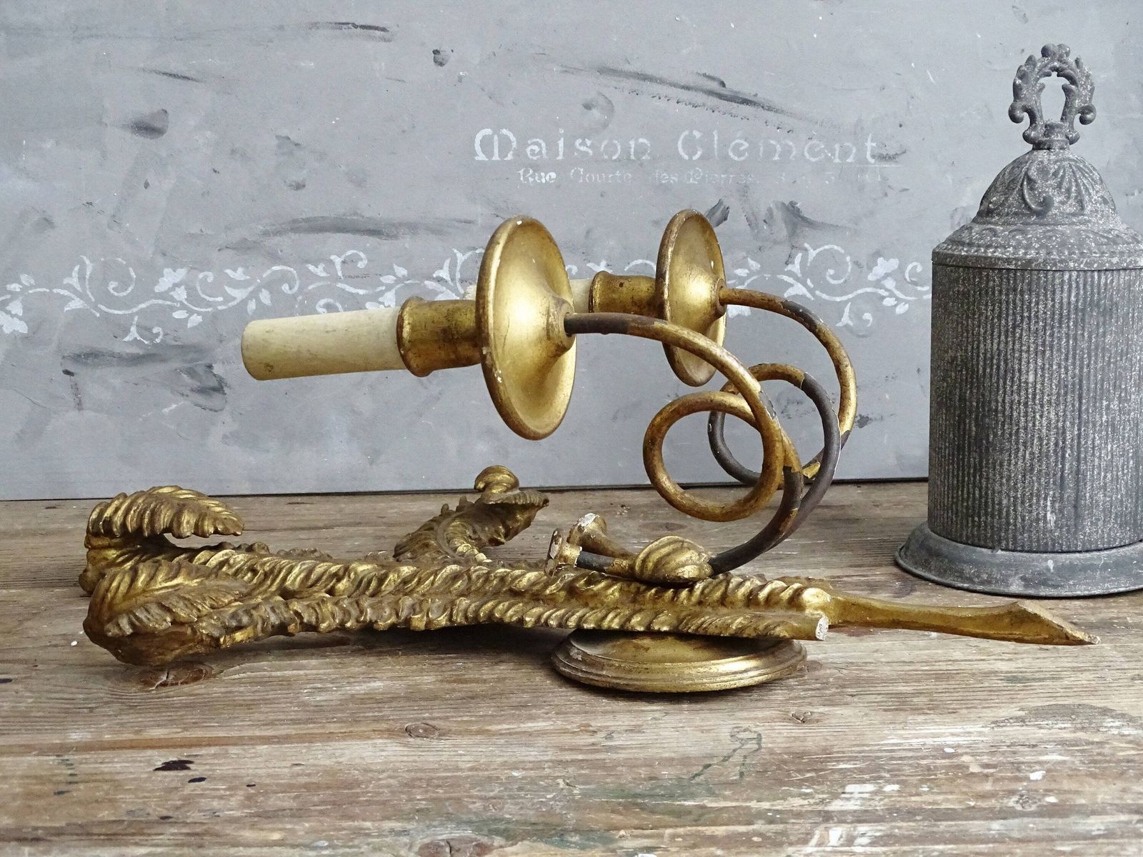 Antique Florentine Giltwood Wall Sconce: Hand Carved Wood, 2 Arm Candelabra photo buy