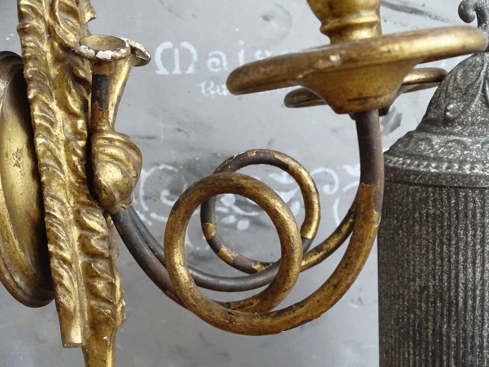 Antique Florentine Giltwood Wall Sconce: Hand Carved Wood, 2 Arm Candelabra photo vintage