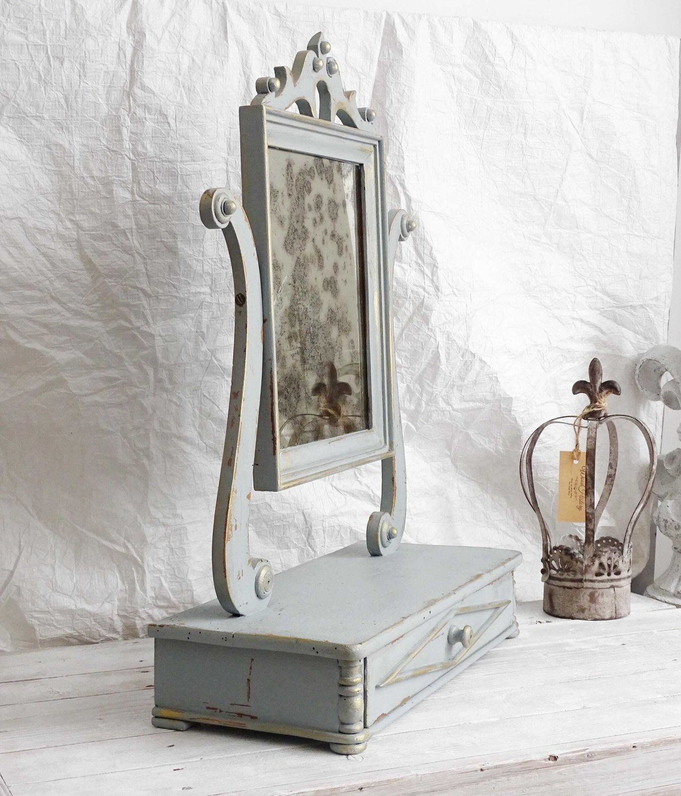 Antique French Vanity Mirror: Blue Shabby Chic Swivel Dresser Mirror photo buy
