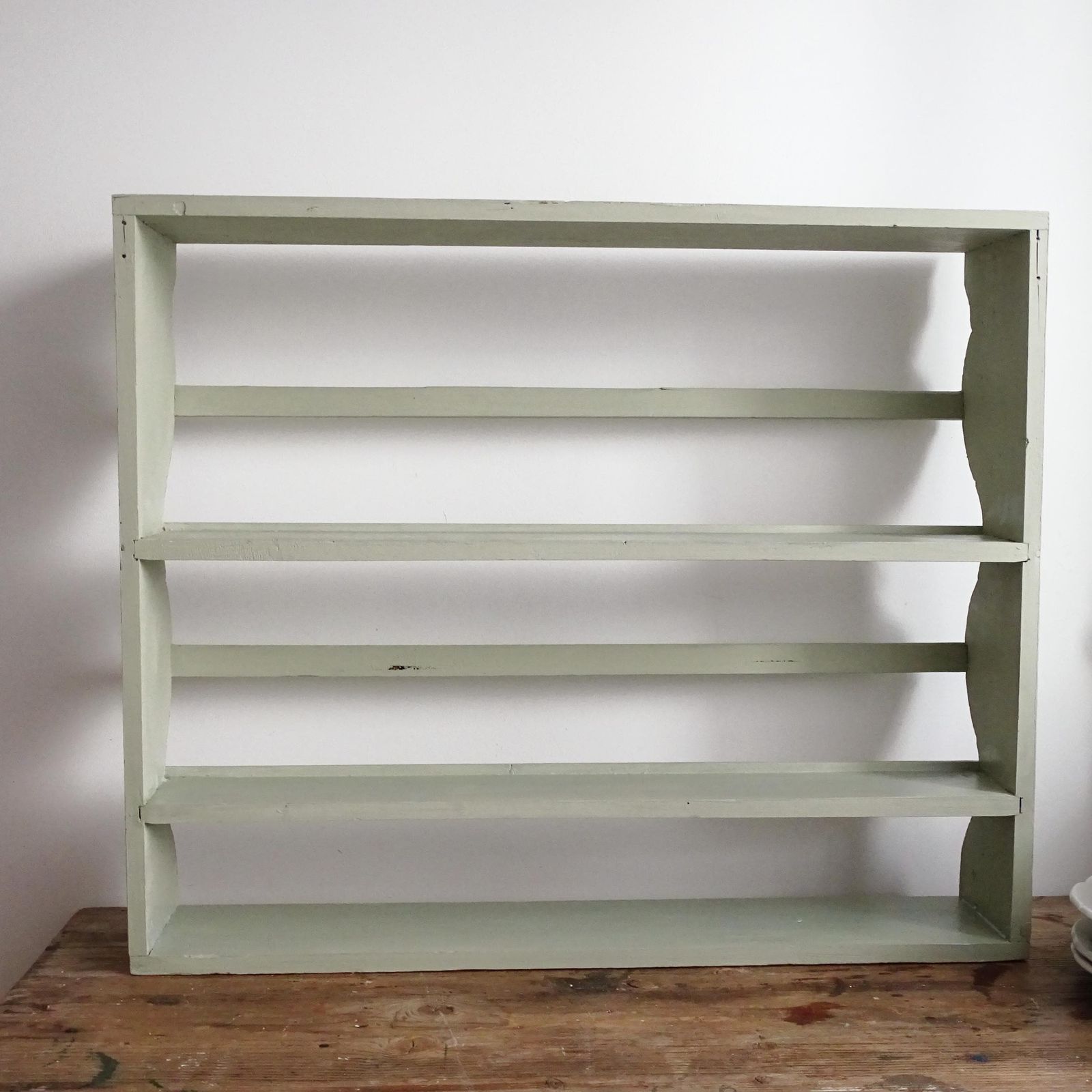 Green French Wood 3 Tier Plate Rack: Shabby Chic Farmhouse Display photo vintage