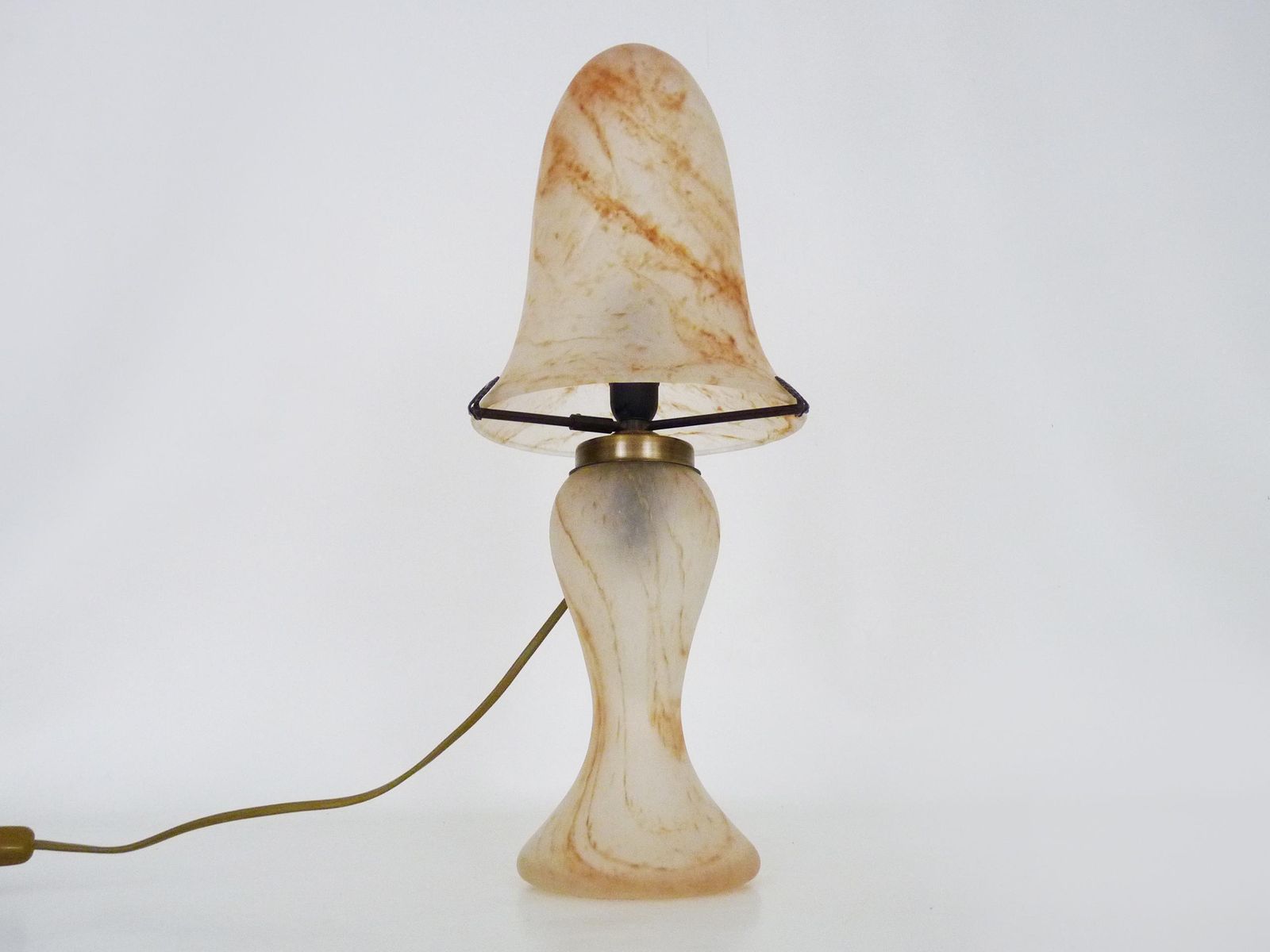 Two Light Mushroom Lamp In Transparent Glass Paste With Orange Speckles, Art Deco Style, Gallé, La Rochère photo for sale