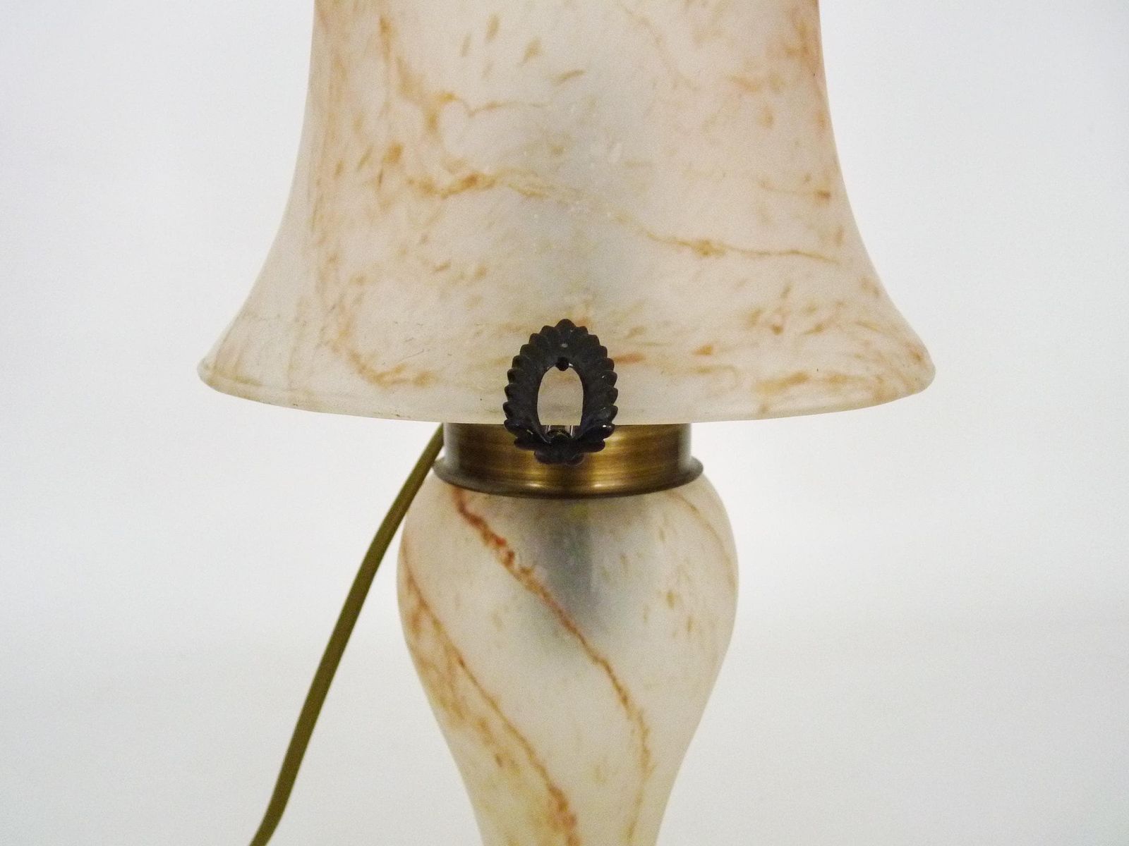 Two Light Mushroom Lamp In Transparent Glass Paste With Orange Speckles, Art Deco Style, Gallé, La Rochère photo buy
