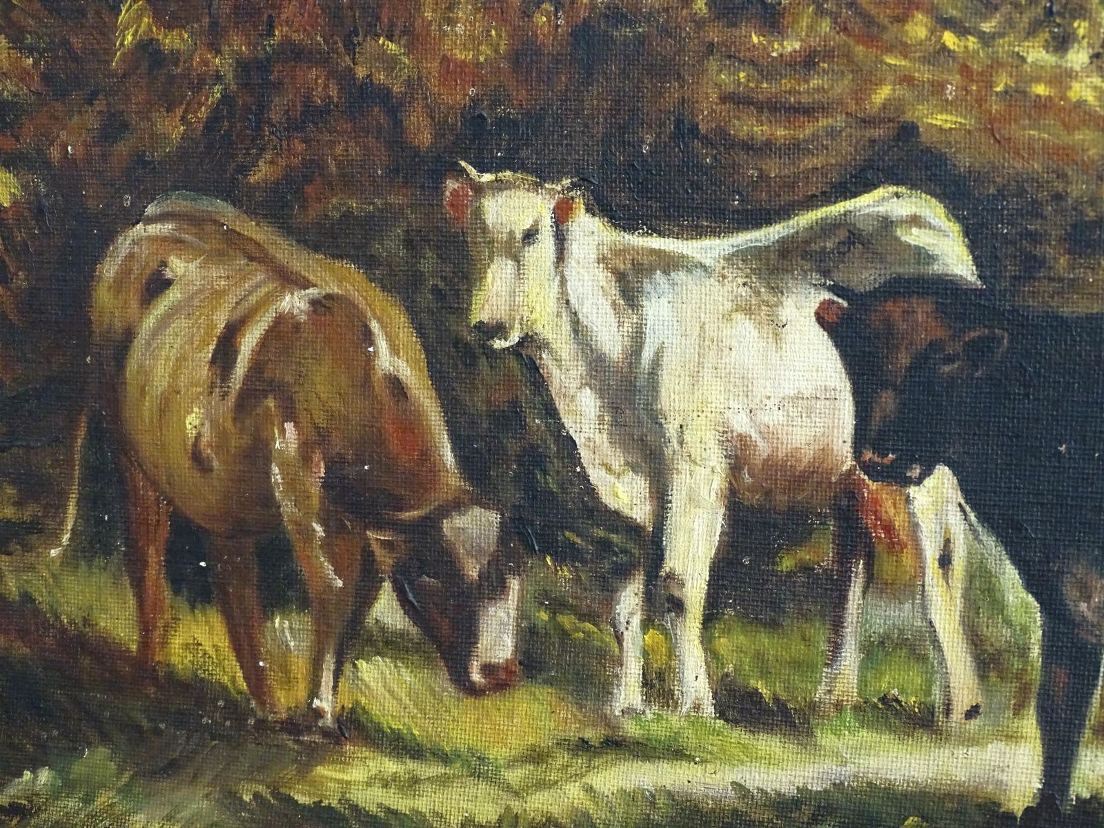 Antique Cows Oil Painting: Gesso Landscape In Gold Ornate Frame photo buy