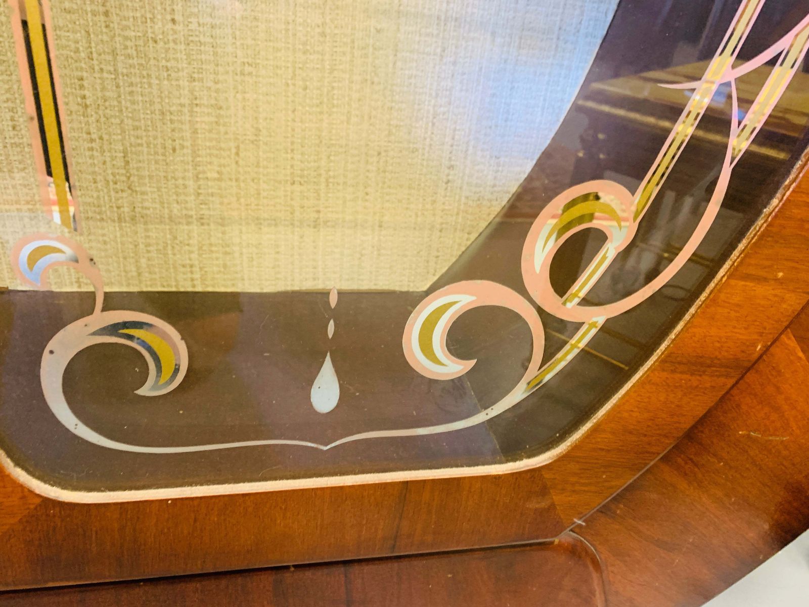 Furniture 1930s Art Deco Cocktail Cabinet Curved Walnut Bar With Etched Glass photo