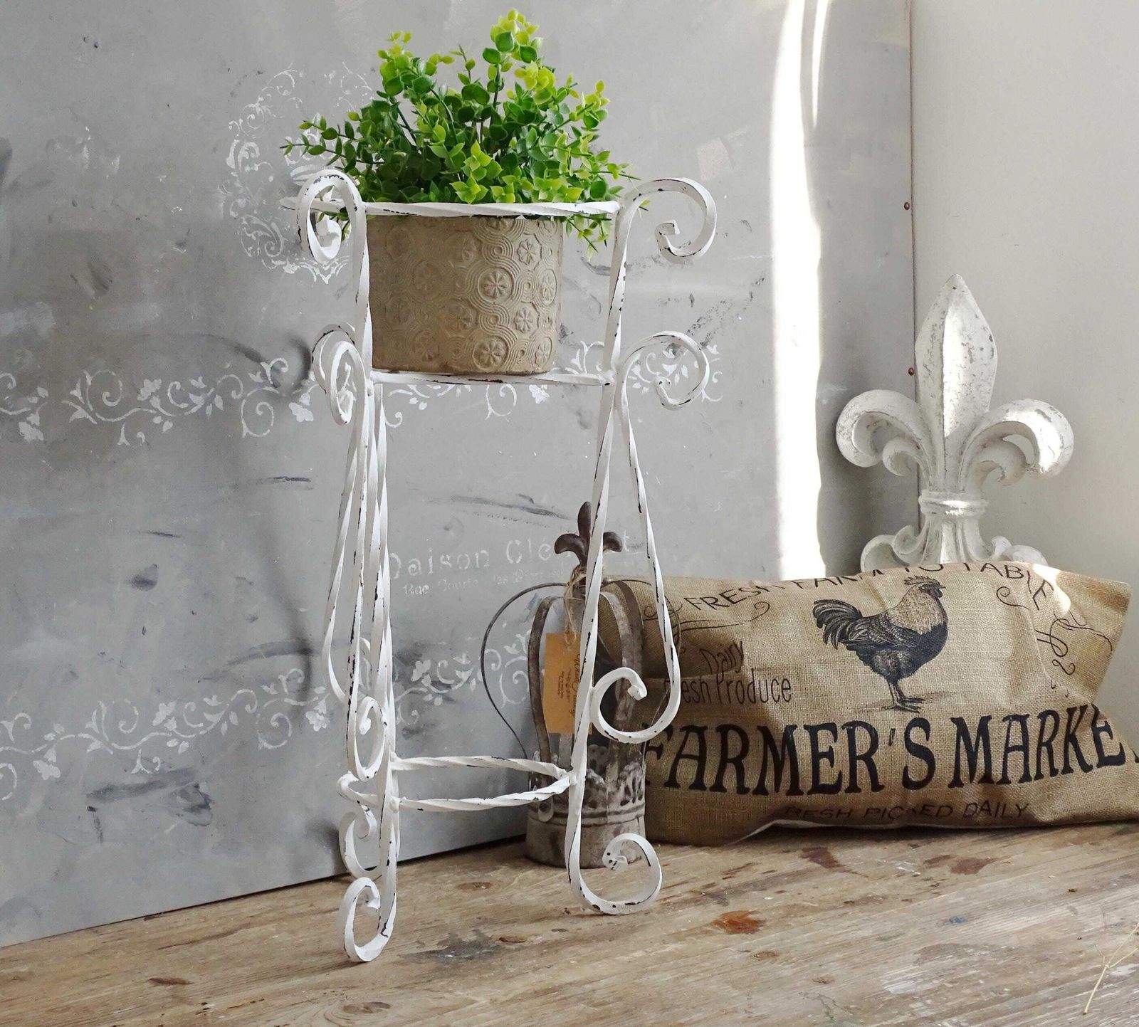 Hand Wrought Iron Plant Stand: Shabby Chic Metal Basket Planter photo Garden Decor