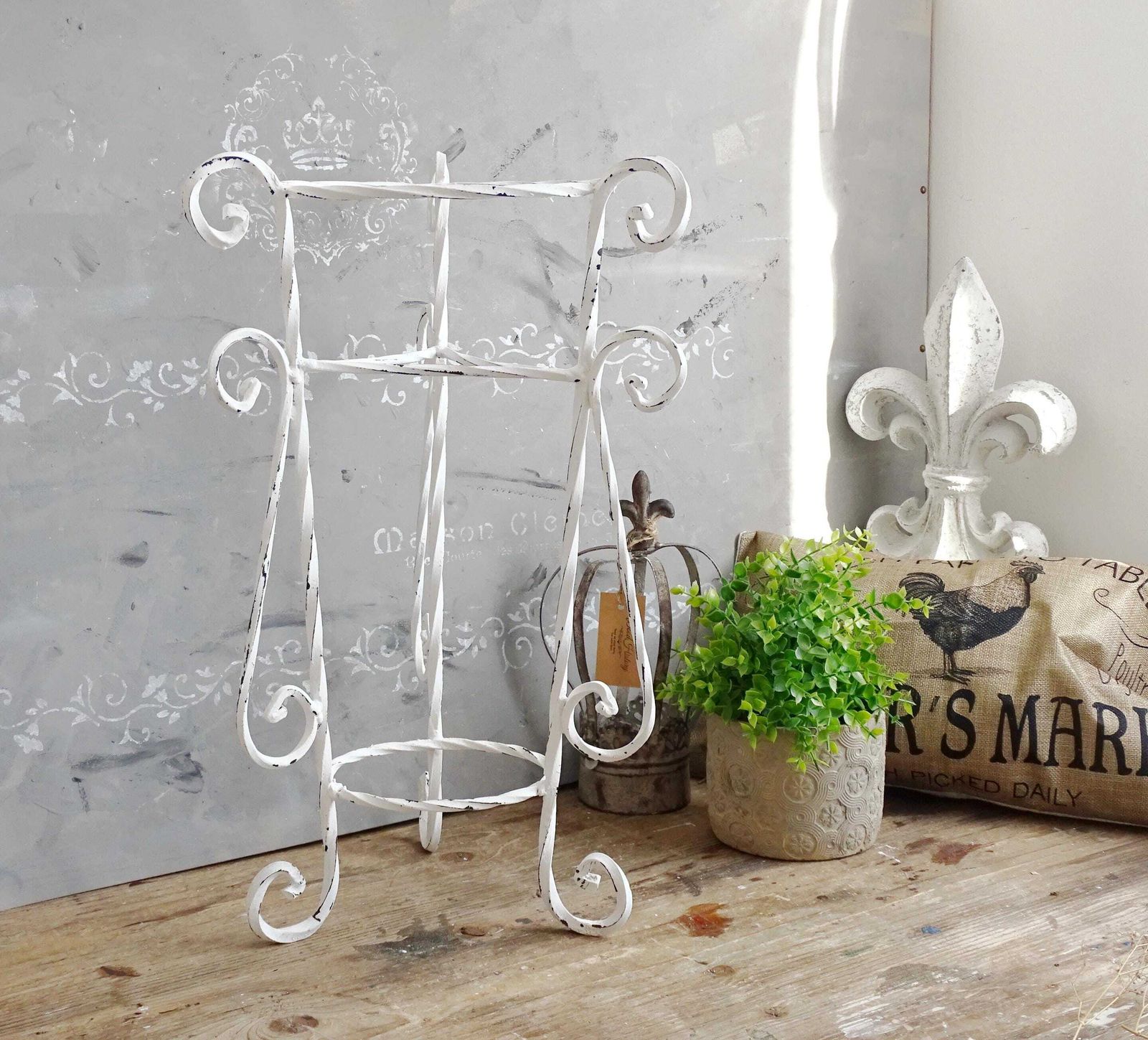 Hand Wrought Iron Plant Stand: Shabby Chic Metal Basket Planter photo buy