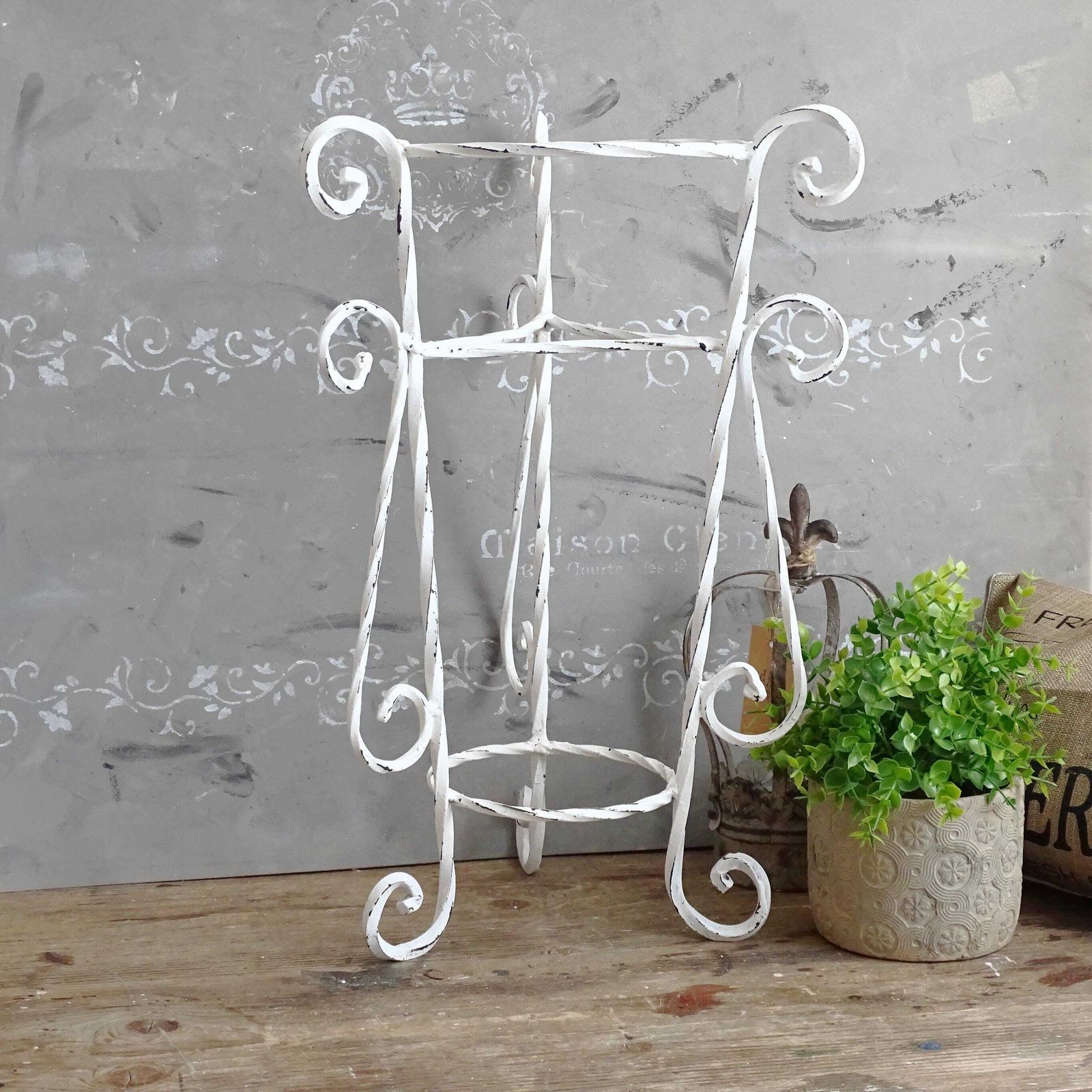 photo furniture Hand Wrought Iron Plant Stand: Shabby Chic Metal Basket Planter