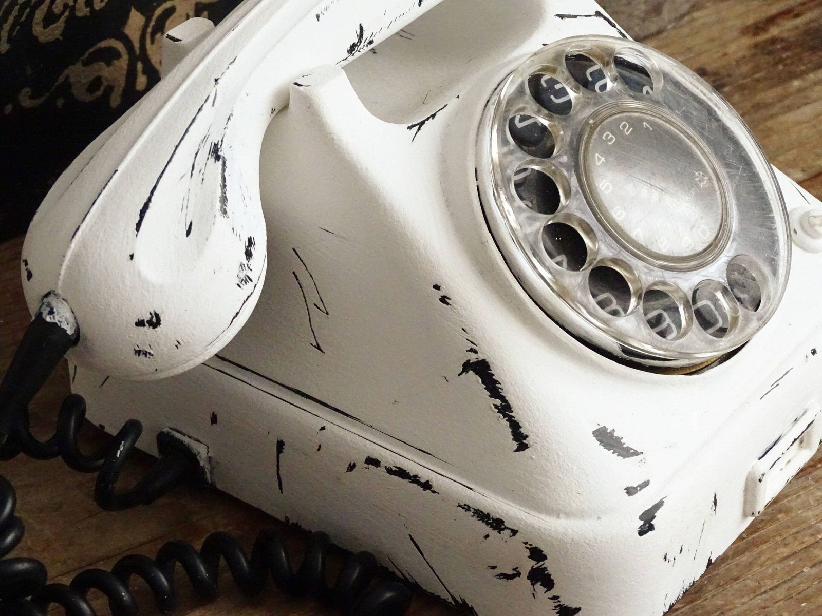 photo furniture White Bakelite Rotary Telephone: Distressed Mcm Office Decor