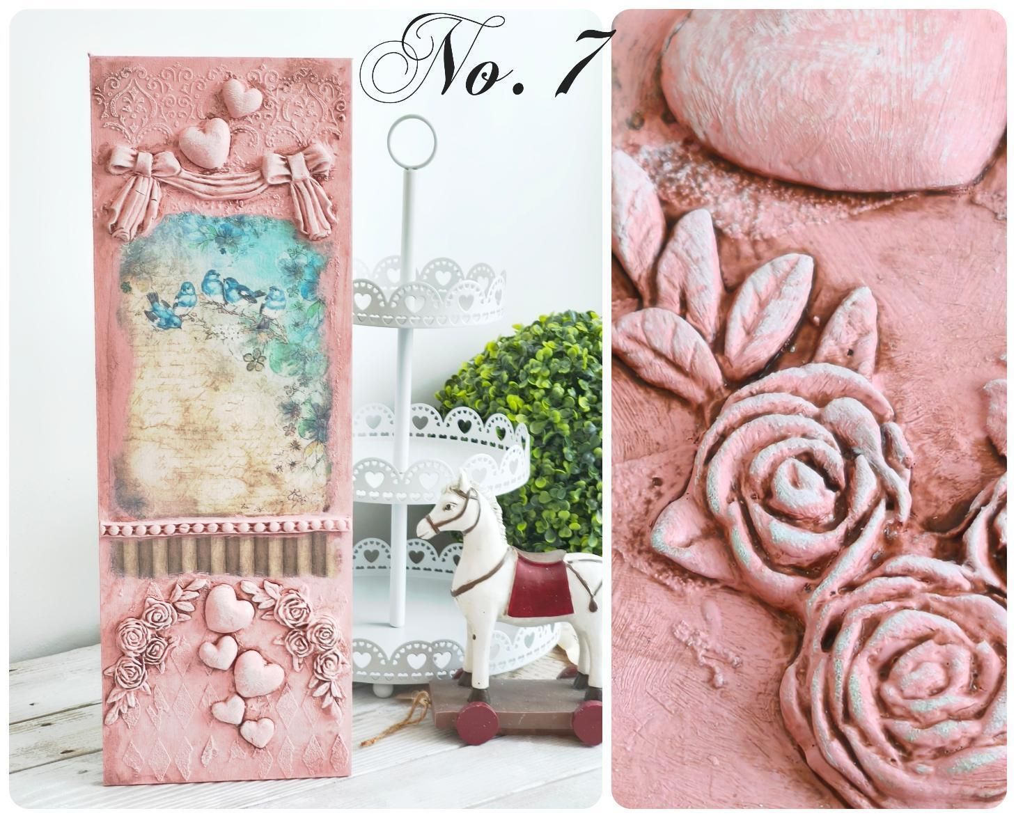 French Country Birds Wall Panel: Shabby Chic Ornate Wood Plaque photo vintage