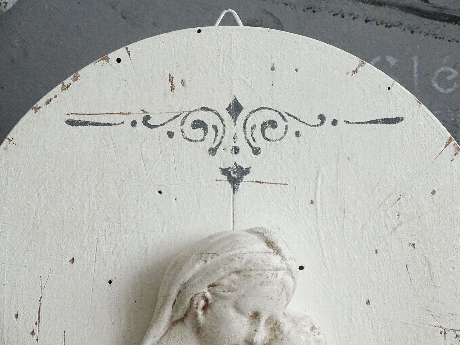 White Wood Wall Plaque Of Plaster Mother And Child, Shabby Chic Wall Statuary photo for sale