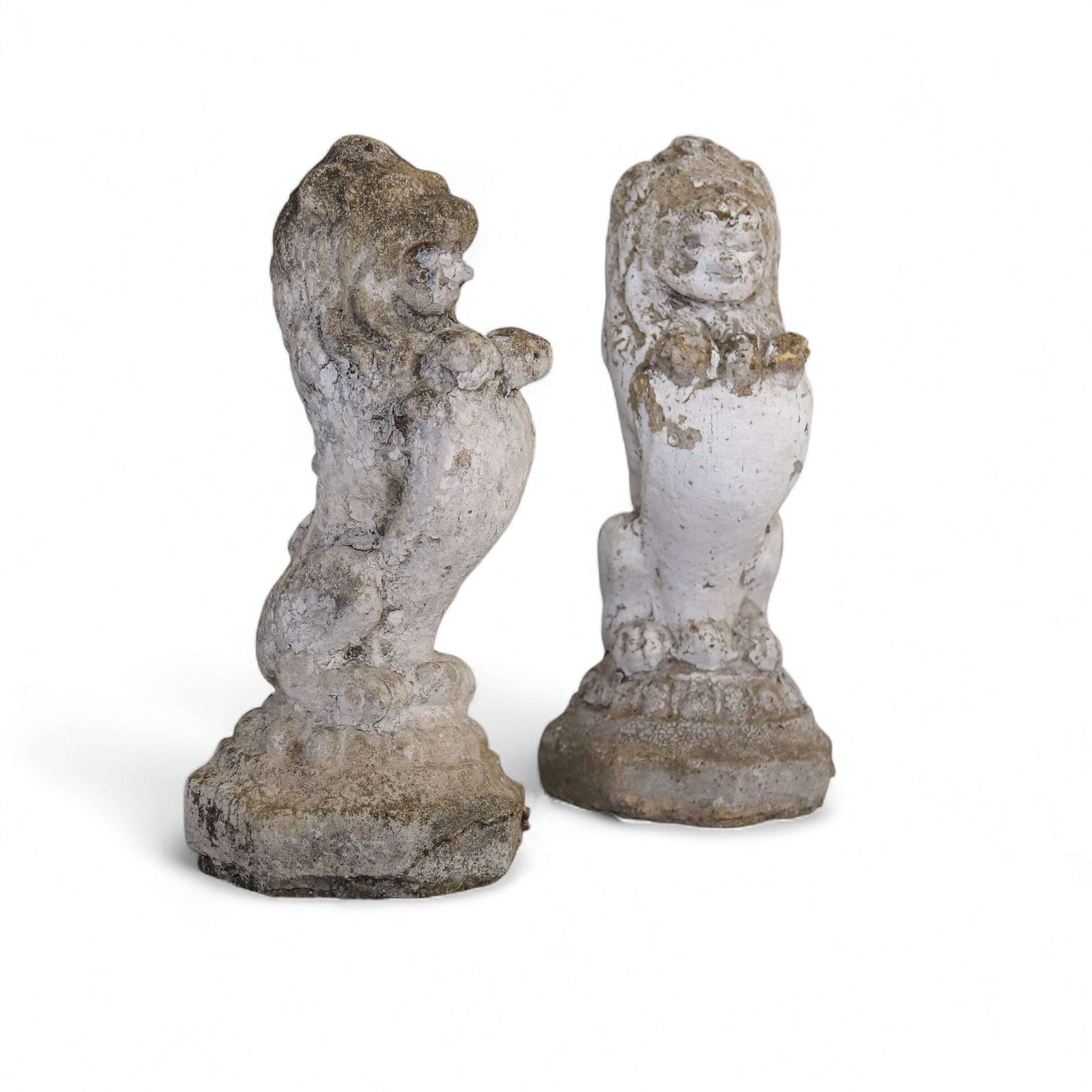 Pair Of English Mid‑Century Stone Garden Lions Standing Guard In A Regal Pose