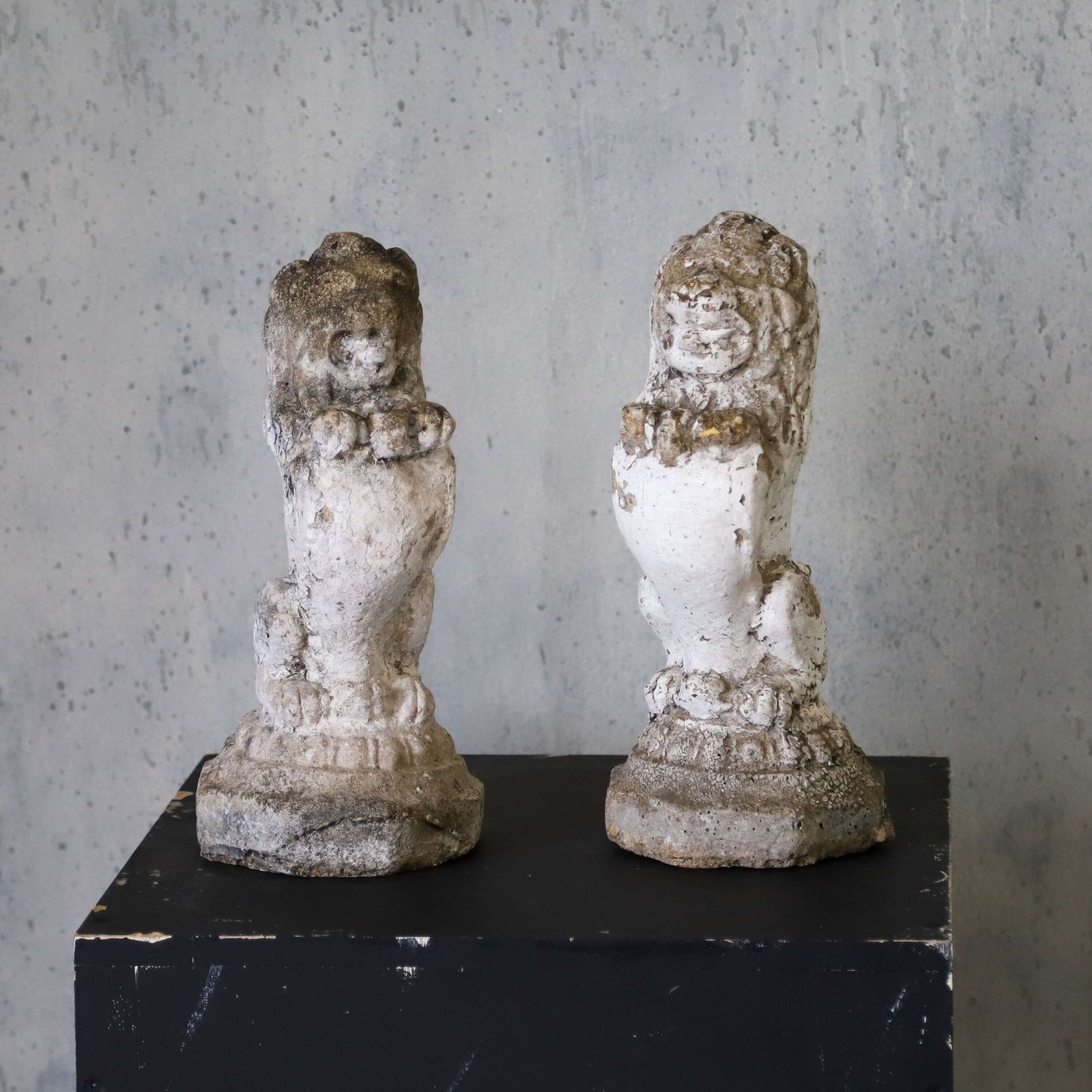 Pair Of English Mid‑Century Stone Garden Lions Standing Guard In A Regal Pose photo furniture