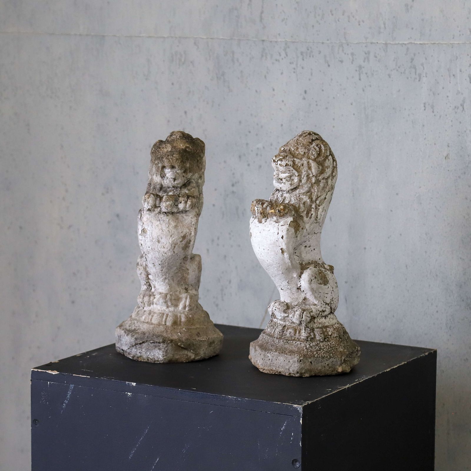 Pair Of English Mid‑Century Stone Garden Lions Standing Guard In A Regal Pose photo Garden Decor