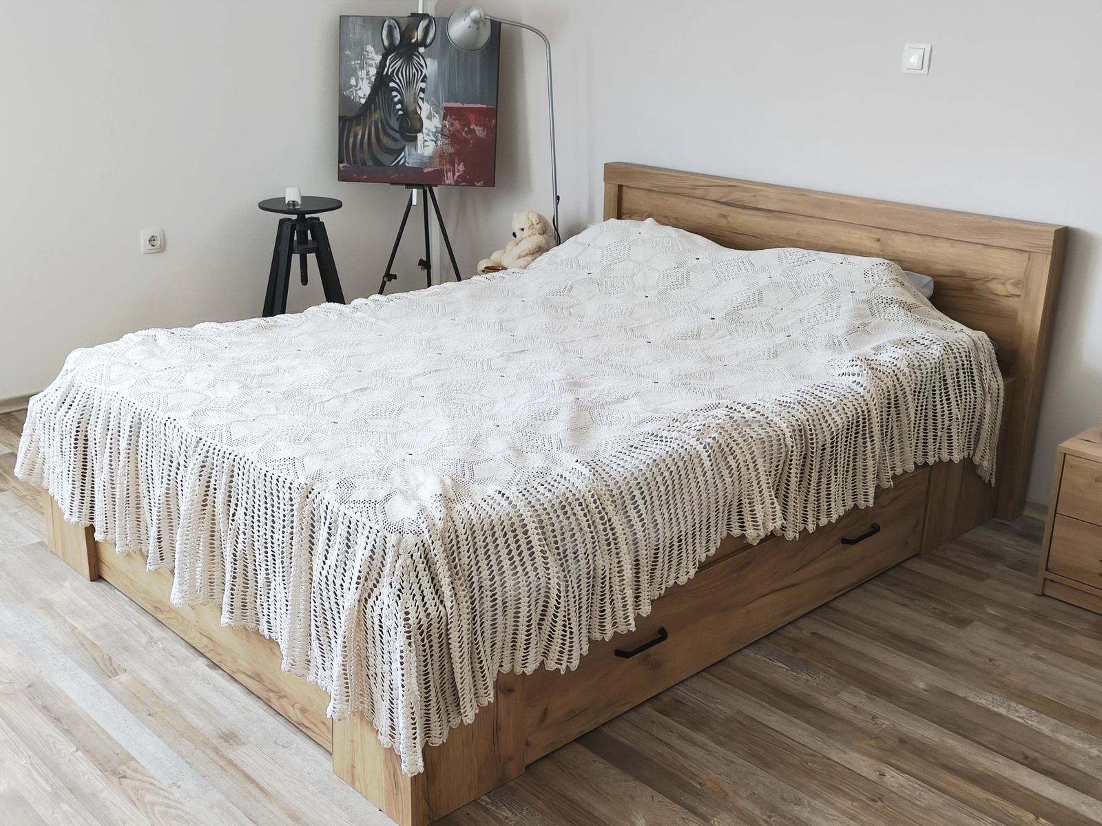 Handmade Crochet Blanket Scallops, Beige Cotton Blanket, Rustic Lace Throw, Bedspread photo 380.0