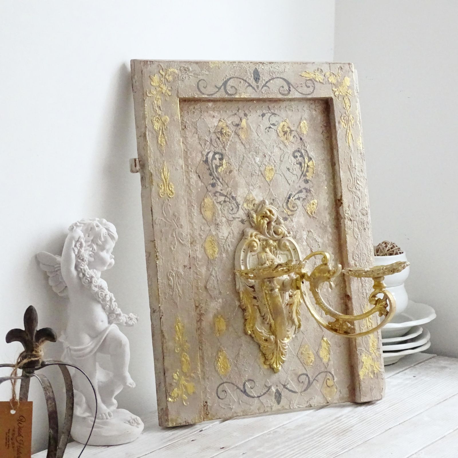 Gilded French Candle Sconce: Shabby Chic Wrought Iron Wall Decor photo Home Decor