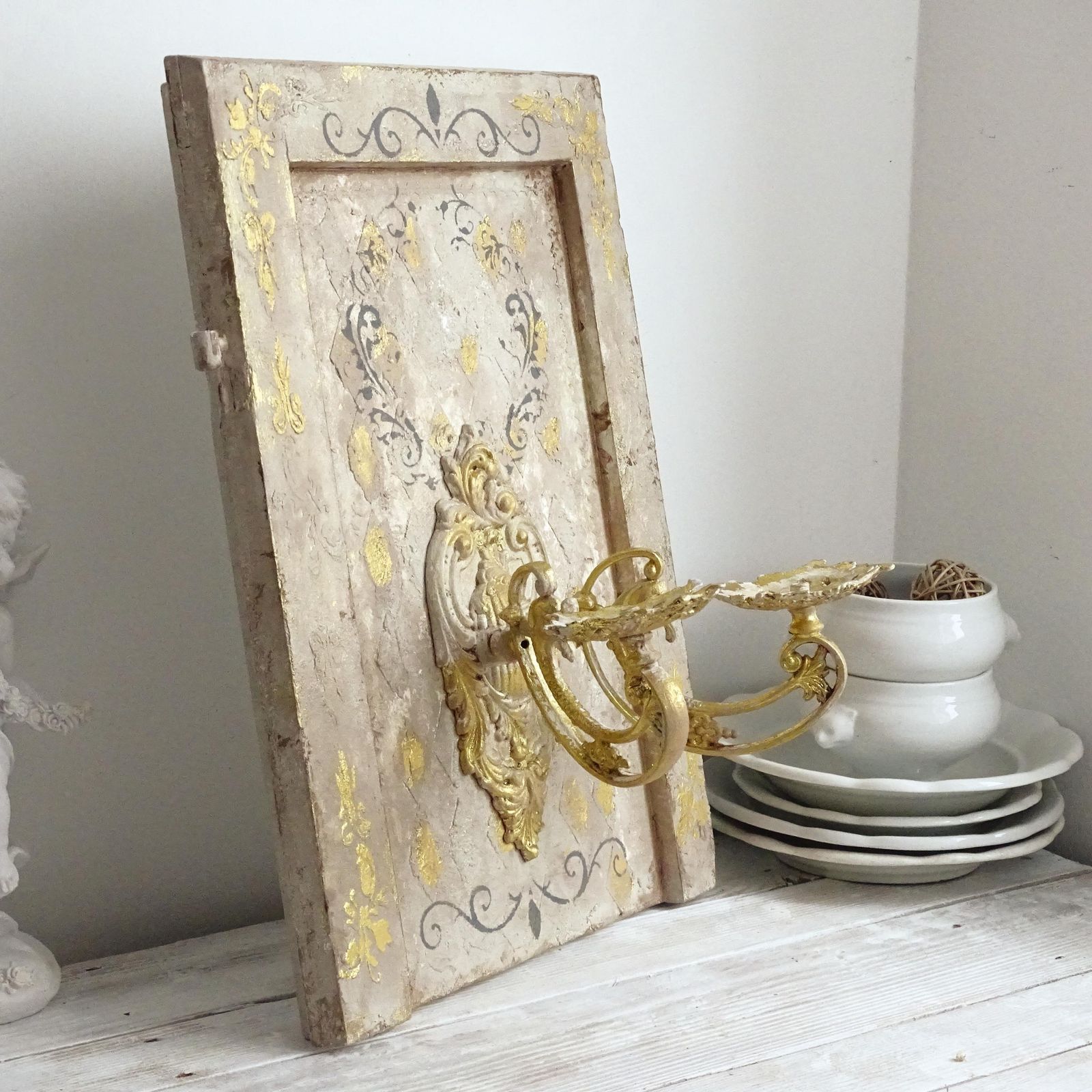 Gilded French Candle Sconce: Shabby Chic Wrought Iron Wall Decor