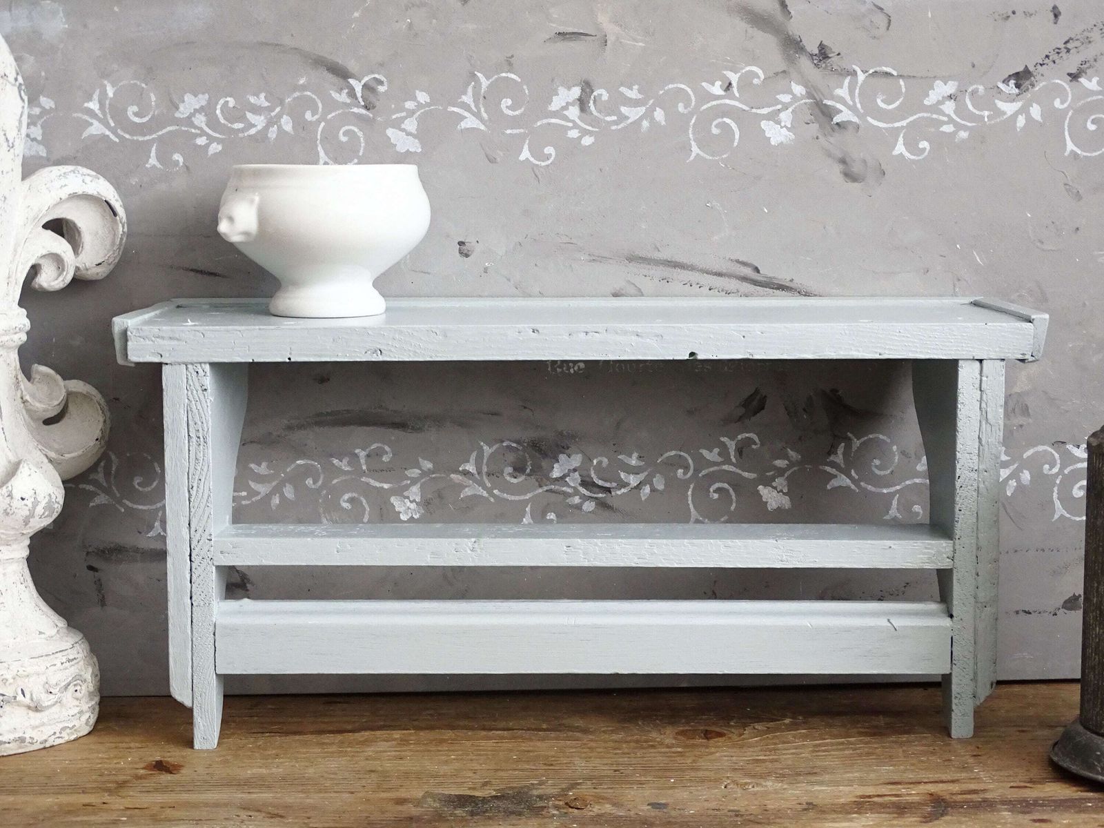 Blue 2 Tier Corbel Shelf: Shabby Chic Wood Wall Spice Rack photo vintage