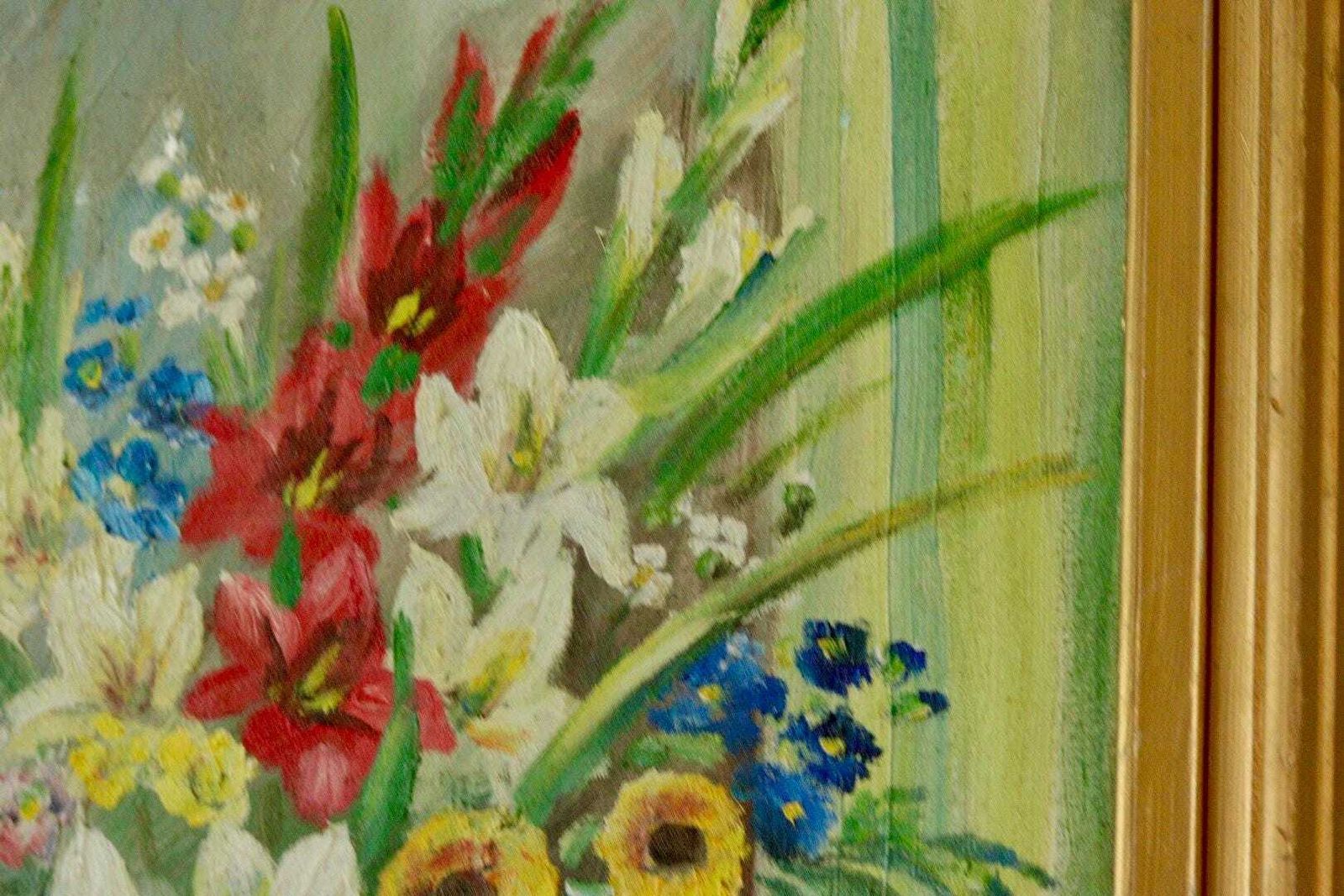 Original Swedish Vintage Oil On Canvas – “Still Life Flowers” By Hilding N – Signed  59 X 49 Cm (23.2" X 19.3") photo vintage