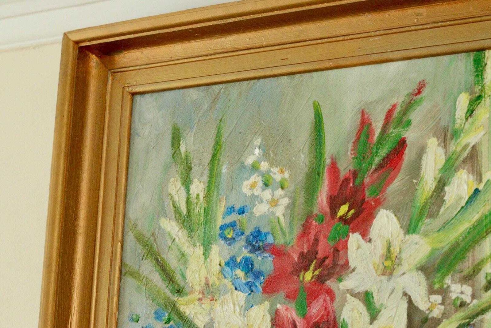 photo for sale Original Swedish Vintage Oil On Canvas – “Still Life Flowers” By Hilding N – Signed  59 X 49 Cm (23.2" X 19.3")