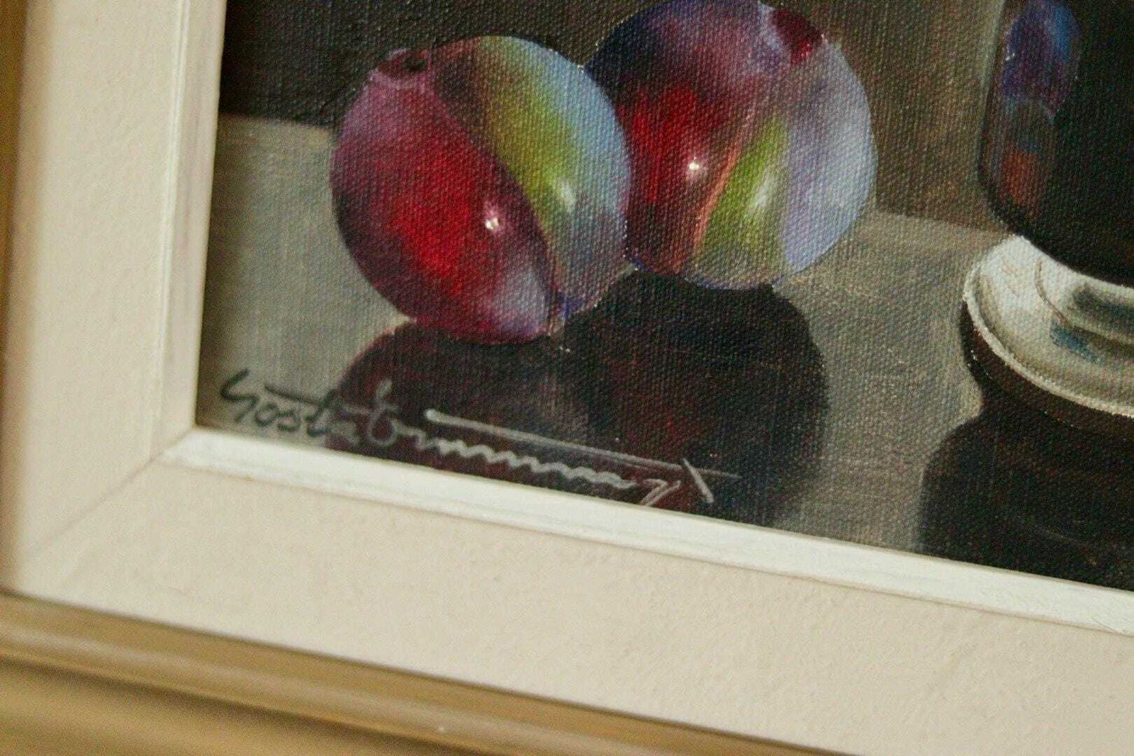 Original Mid Century  Swedish Oil On Canvas "Still Life With Plums And Jug"By Gösta Emming Vintage & Framed | 38 X 33 Cm (15 X 13 Inches) photo vintage