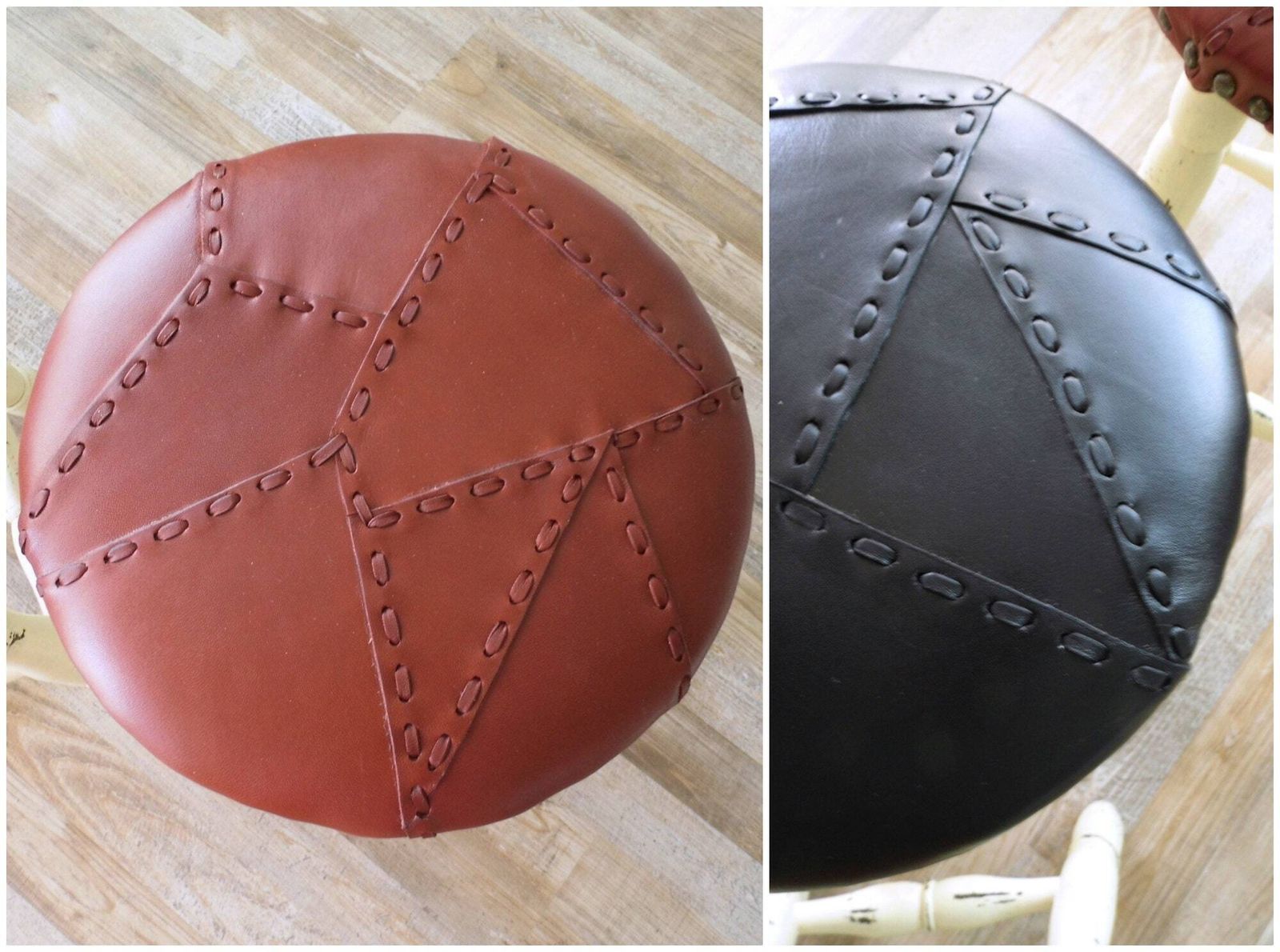 photo for sale Vintage Leather Top Stool: Mid Century Modern Wood Barstool