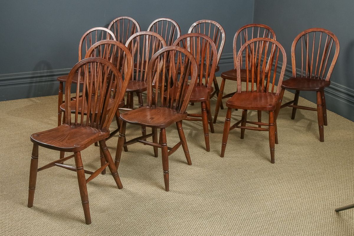 Set Of 12 Twelve Victorian Ash & Elm Windsor Stick & Hoop Back Kitchen Chairs (Circa 1890   1930) photo buy