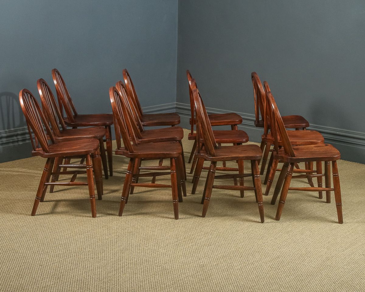 Set Of 12 Twelve Victorian Ash & Elm Windsor Stick & Hoop Back Kitchen Chairs (Circa 1890   1930) photo vintage