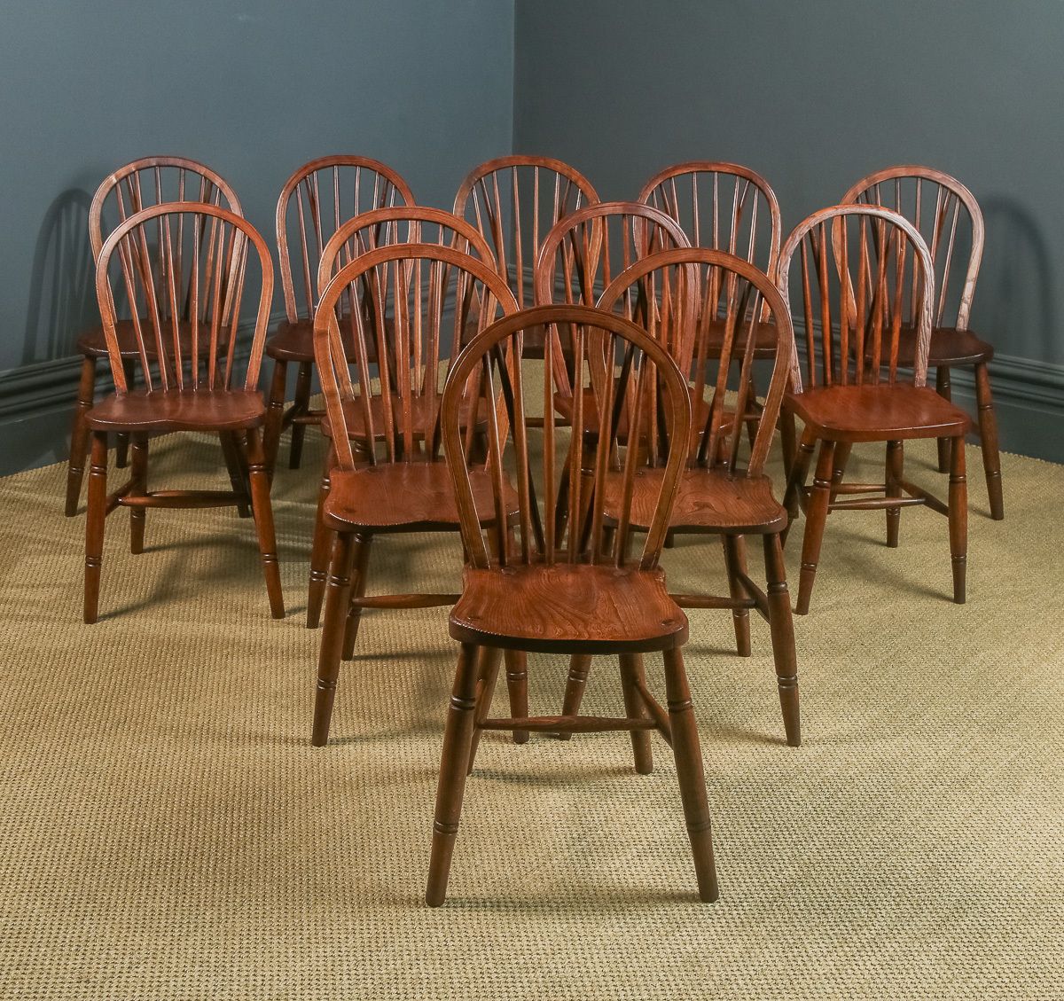 Furniture Set Of 12 Twelve Victorian Ash & Elm Windsor Stick & Hoop Back Kitchen Chairs (Circa 1890   1930) photo