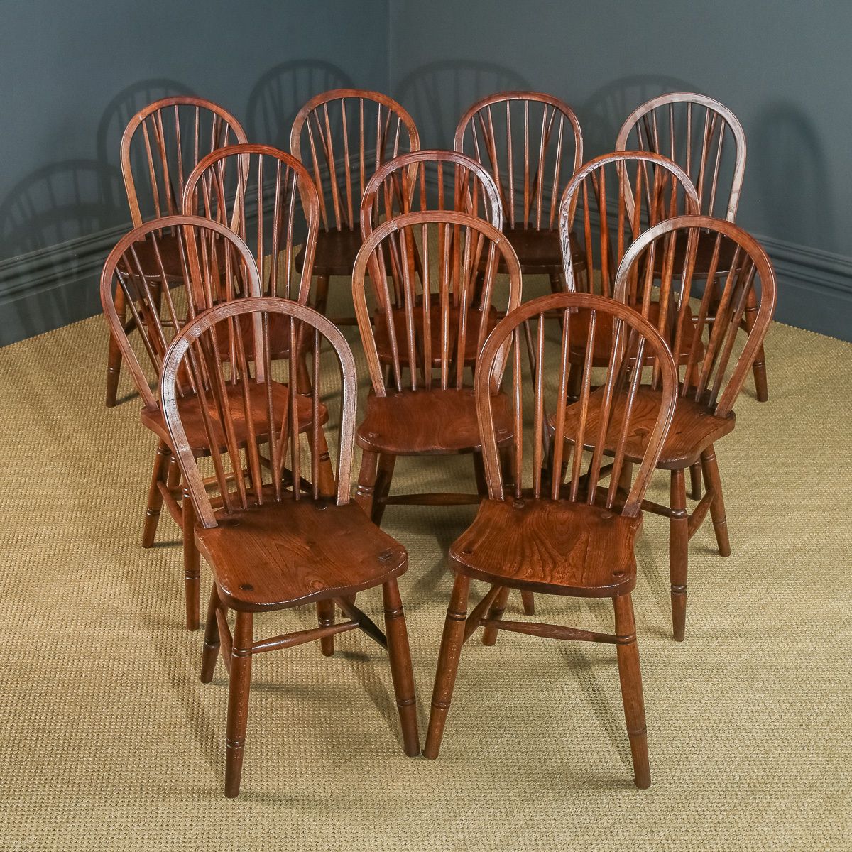 Set Of 12 Twelve Victorian Ash & Elm Windsor Stick & Hoop Back Kitchen Chairs (Circa 1890   1930) photo 4850.0