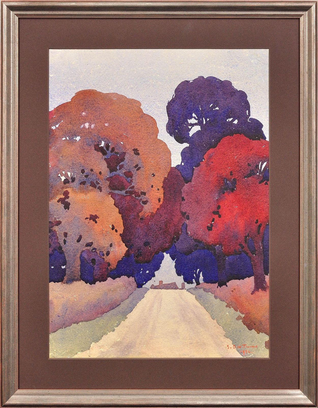 Samuel Timmins 1900 To 1951 Art Deco Watercolour Painting The Road That Takes You Home Staffordshire Countryside Landscape 1932