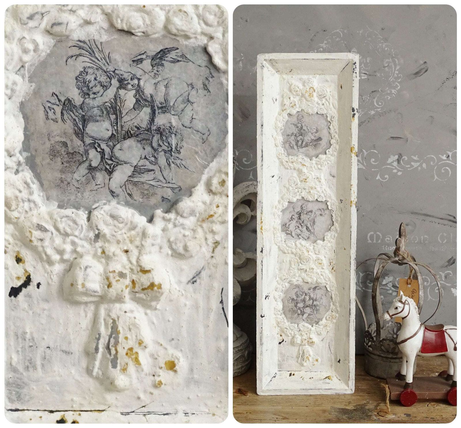 Shabby Chic Cherub Wall Panel: Victorian French Style, Distressed Wood photo furniture
