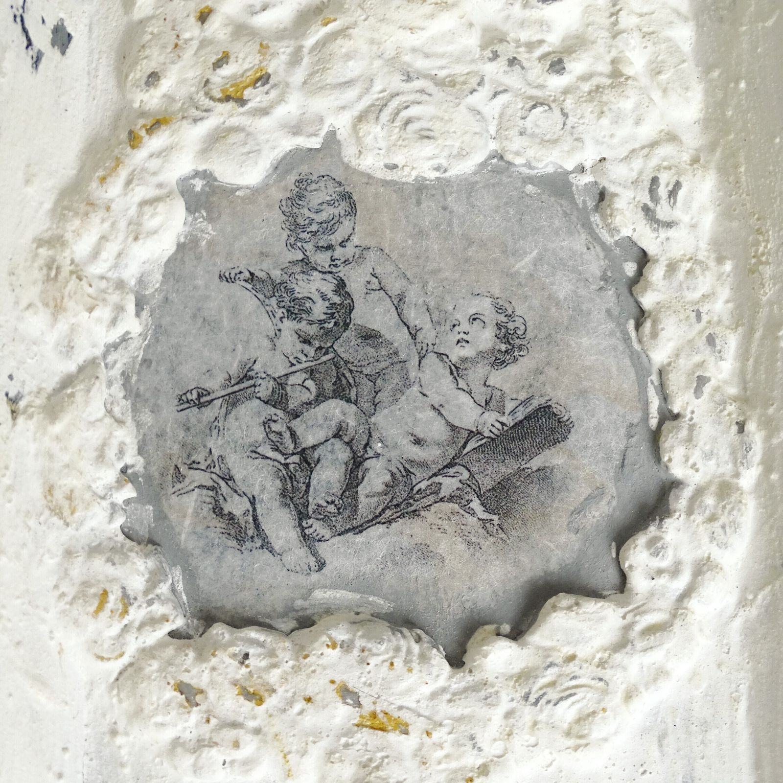 Shabby Chic Cherub Wall Panel: Victorian French Style, Distressed Wood photo for sale