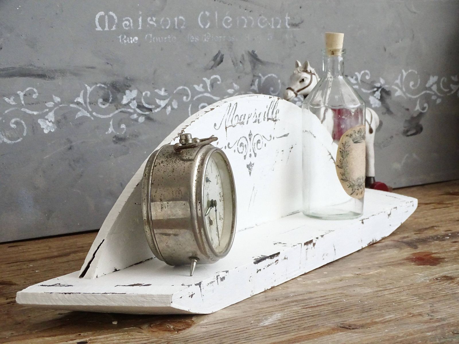 Antique Wood Wall Shelf: Shabby Chic Farmhouse Decor photo for sale