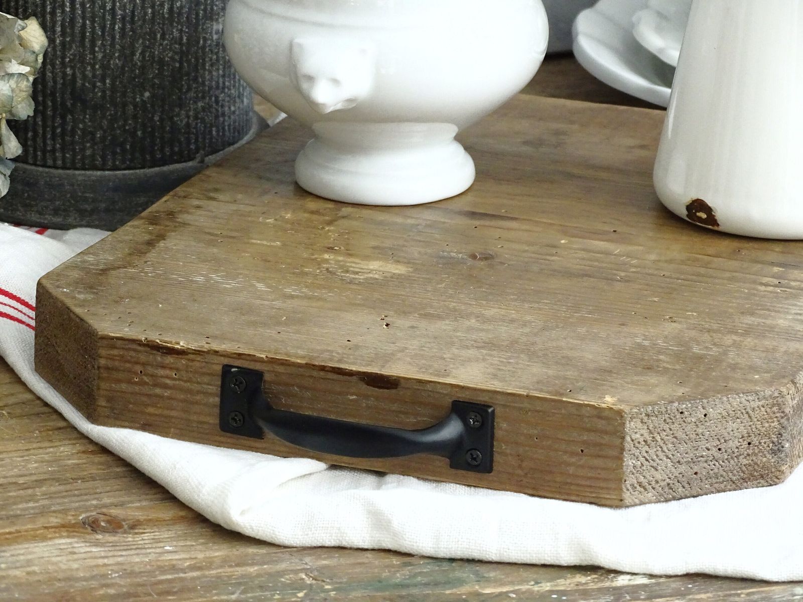Vintage Wood Cutting Board With Metal Handles: Farmhouse Charcuterie Tray photo 63.0