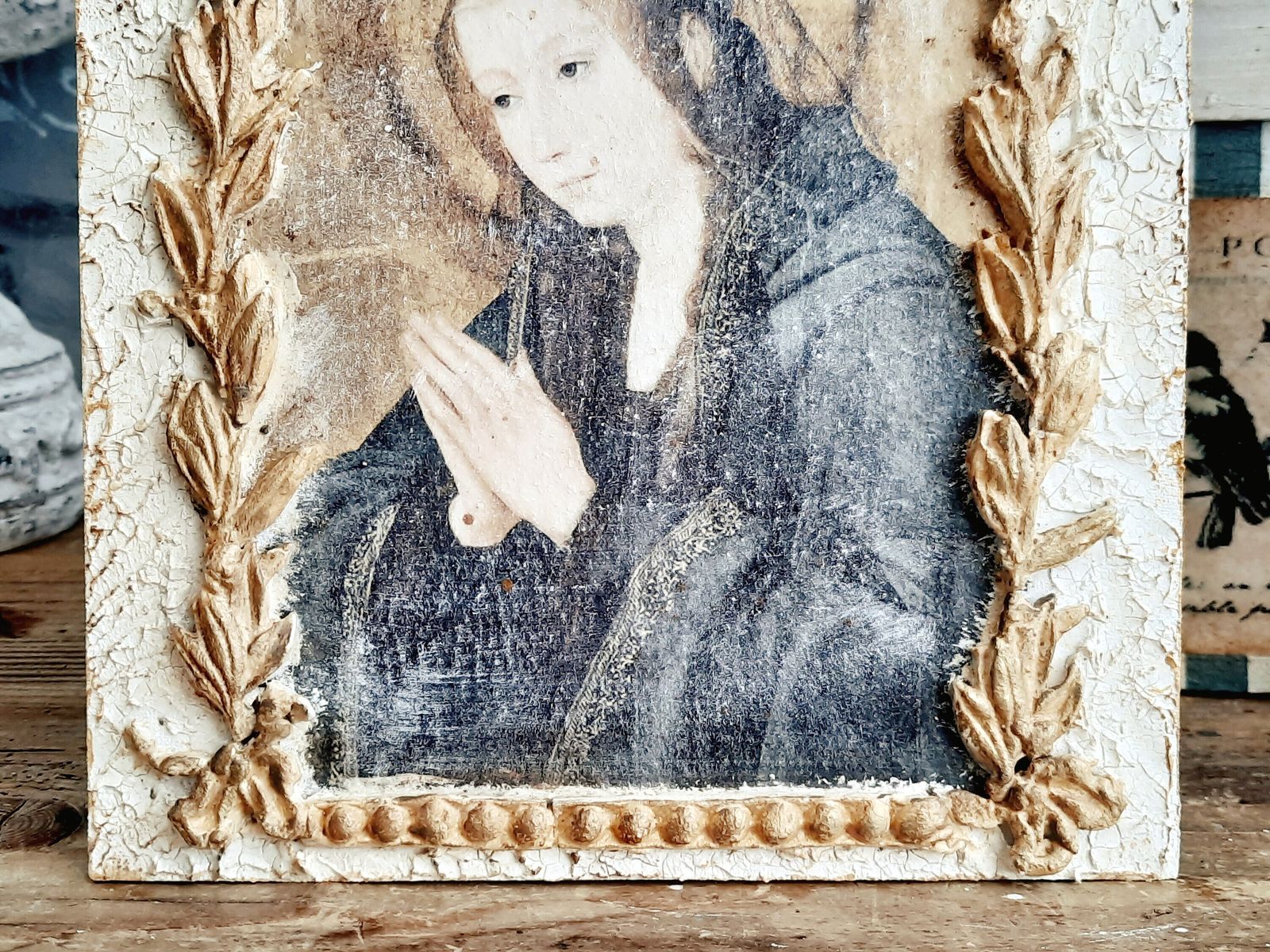 photo furniture Virgin Mary Icon Plaque: Baroque Gold Frame, Shabby Chic Altar Decor