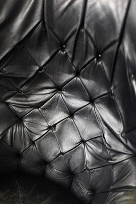 photo for sale Mid Century Modern Danish Black Quilted Leather Wing Chair, 1960s