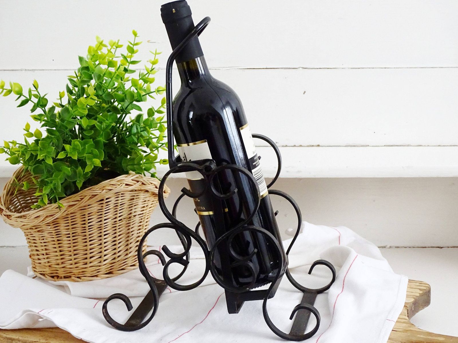 French Wrought Iron Wine Bottle Holder: Gothic Tabletop Barware photo Home Decor