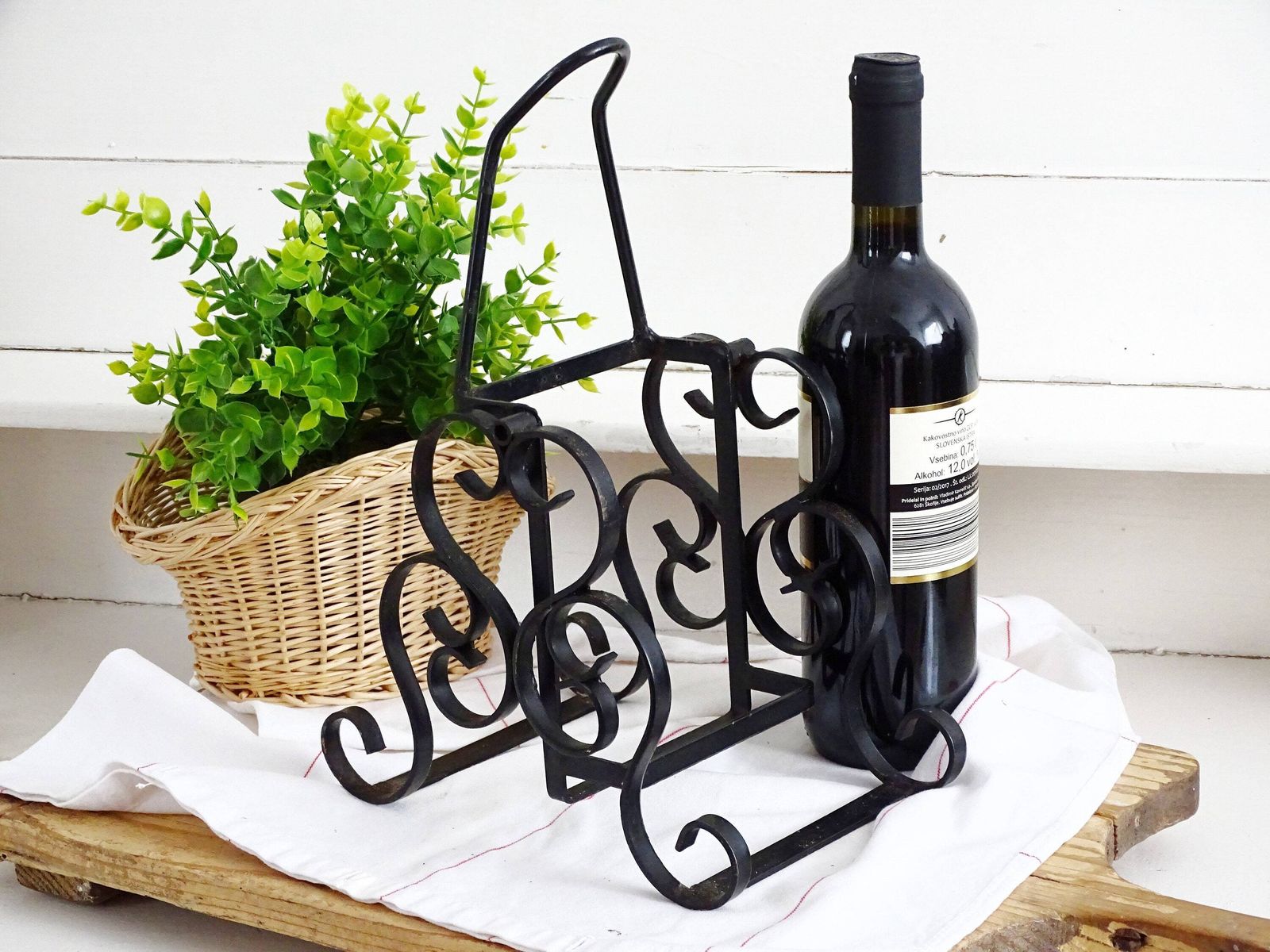 photo furniture French Wrought Iron Wine Bottle Holder: Gothic Tabletop Barware