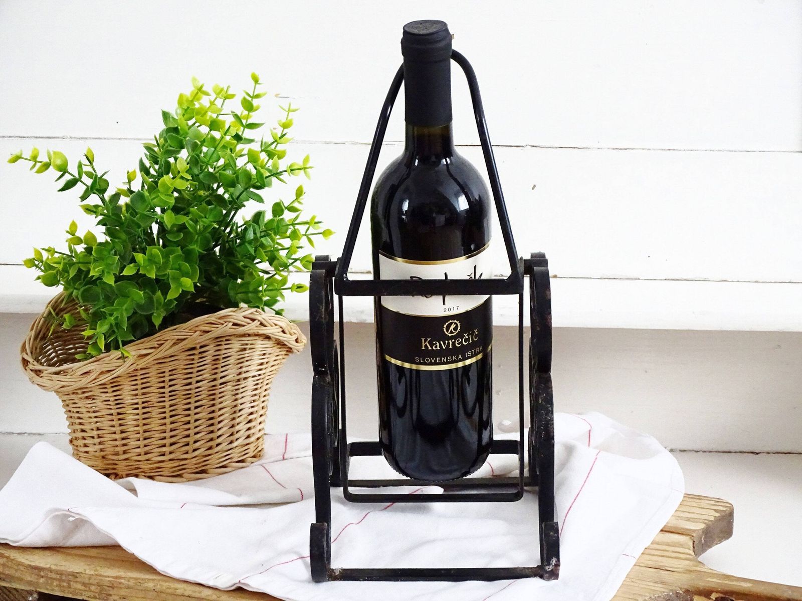 photo for sale French Wrought Iron Wine Bottle Holder: Gothic Tabletop Barware