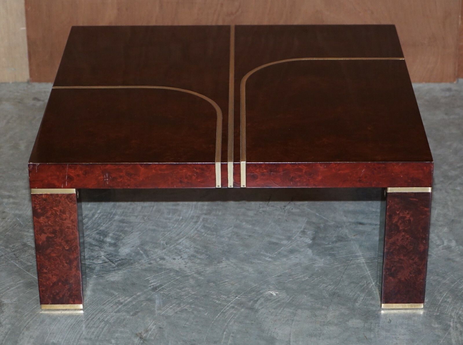 Stunning Contemporary Art Modern Burr Walnut, Brass Inaly Coffee Cocktail Table photo furniture
