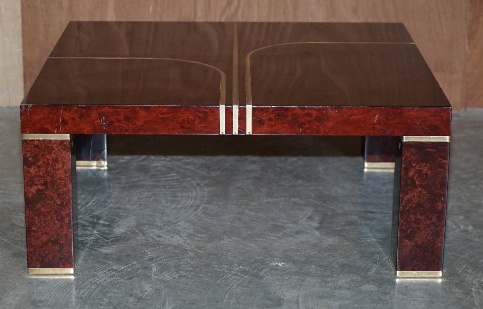 Stunning Contemporary Art Modern Burr Walnut, Brass Inaly Coffee Cocktail Table photo for sale