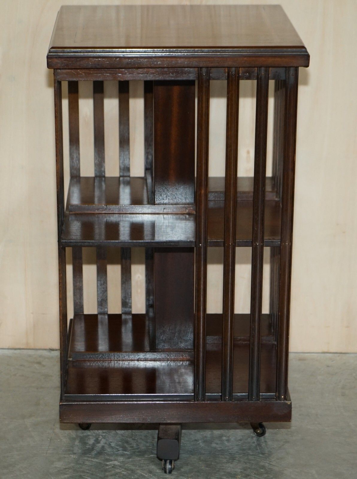 Vintage Sheraton Revival Mahogany & Satinwood Revolving Bookcase Side End Table photo for sale