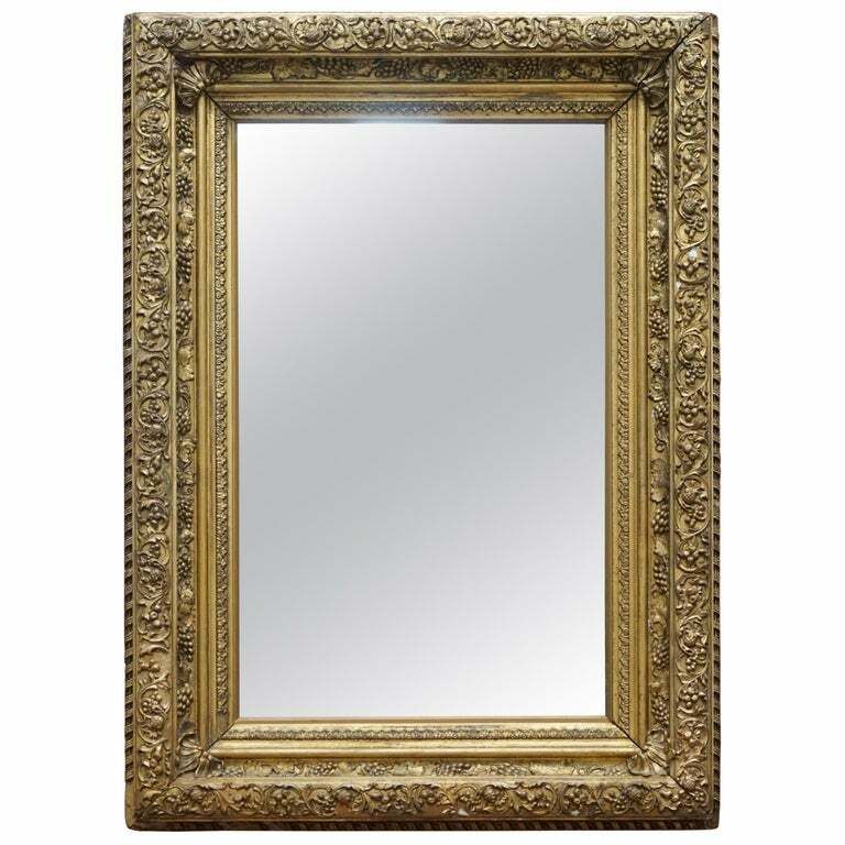 Exceptionally Carved & Heavily Detailed Period Victorian Wall Giltwood Mirror