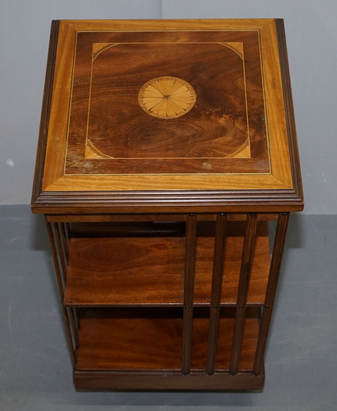 Circa 1900 Edwardian Burr Walnut & Satinwood Revolving Bookcases Sheraton Inlaid photo Furniture