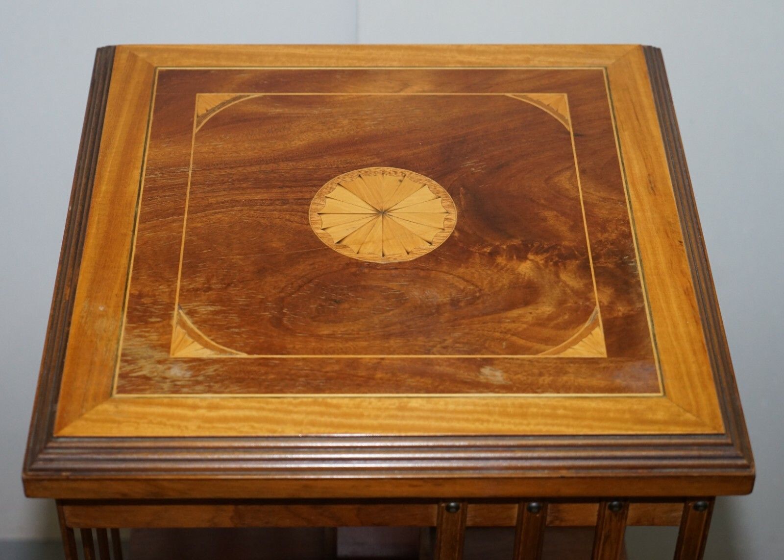 Circa 1900 Edwardian Burr Walnut & Satinwood Revolving Bookcases Sheraton Inlaid photo 1350.0