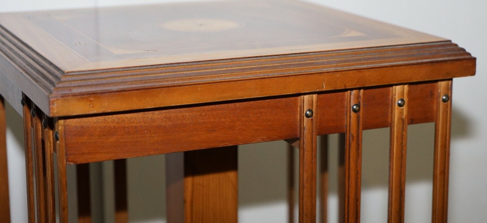 Furniture Circa 1900 Edwardian Burr Walnut & Satinwood Revolving Bookcases Sheraton Inlaid photo