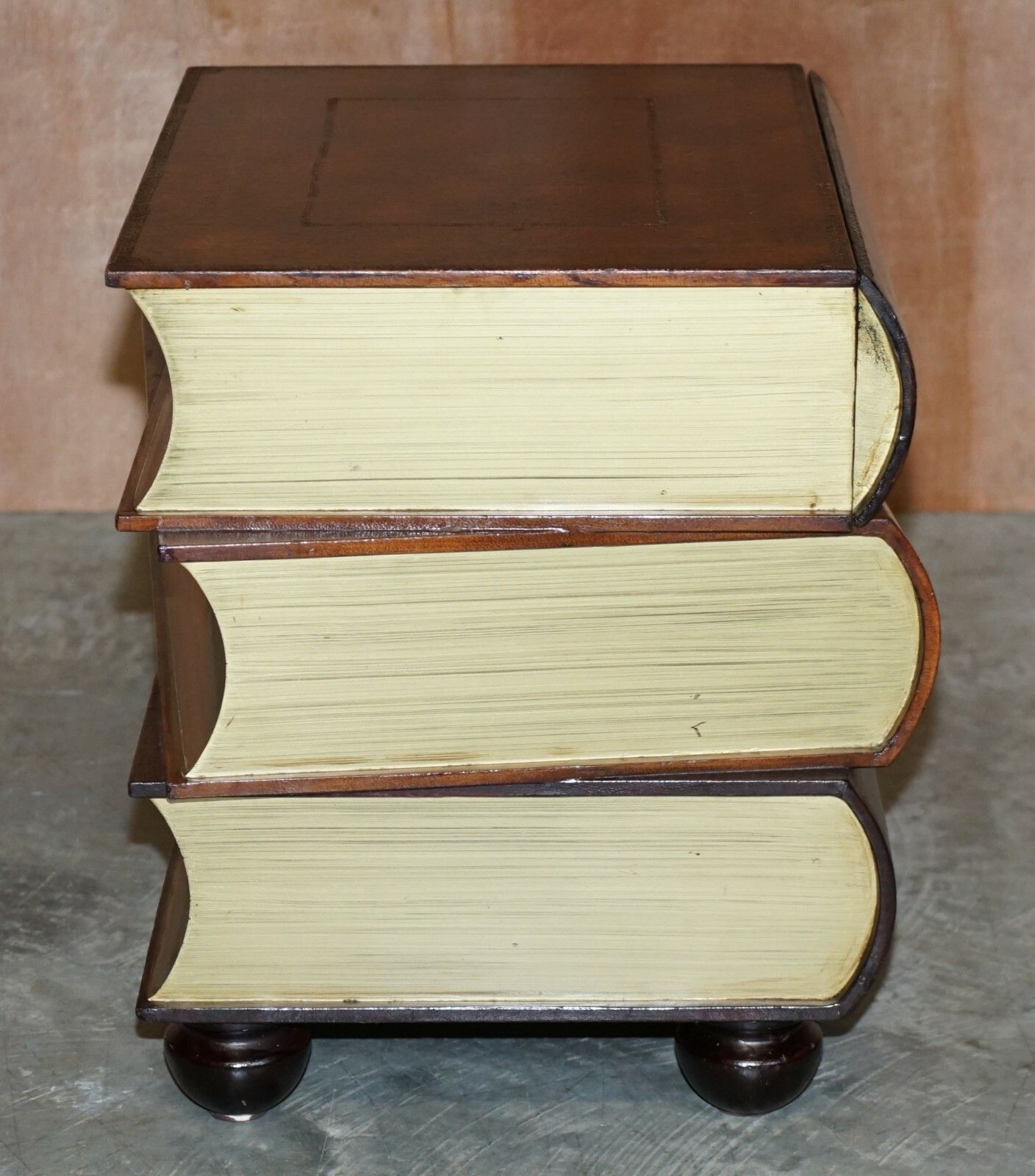 Pair Of Leather Bound Scholars Library Stacking Books Side Tables With Drawers photo 1350.0
